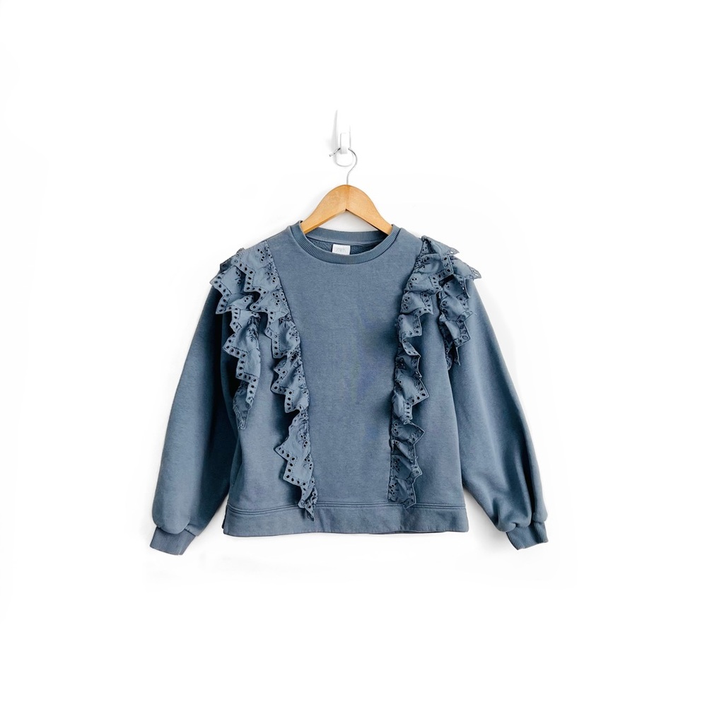 Zara Eyelet Ruffle Sweatshirt